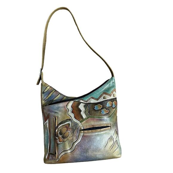ANUSCHKA  GENUINE ‎ LEATHER  HAND PAINTED HOBO BAG - Picture 1 of 13